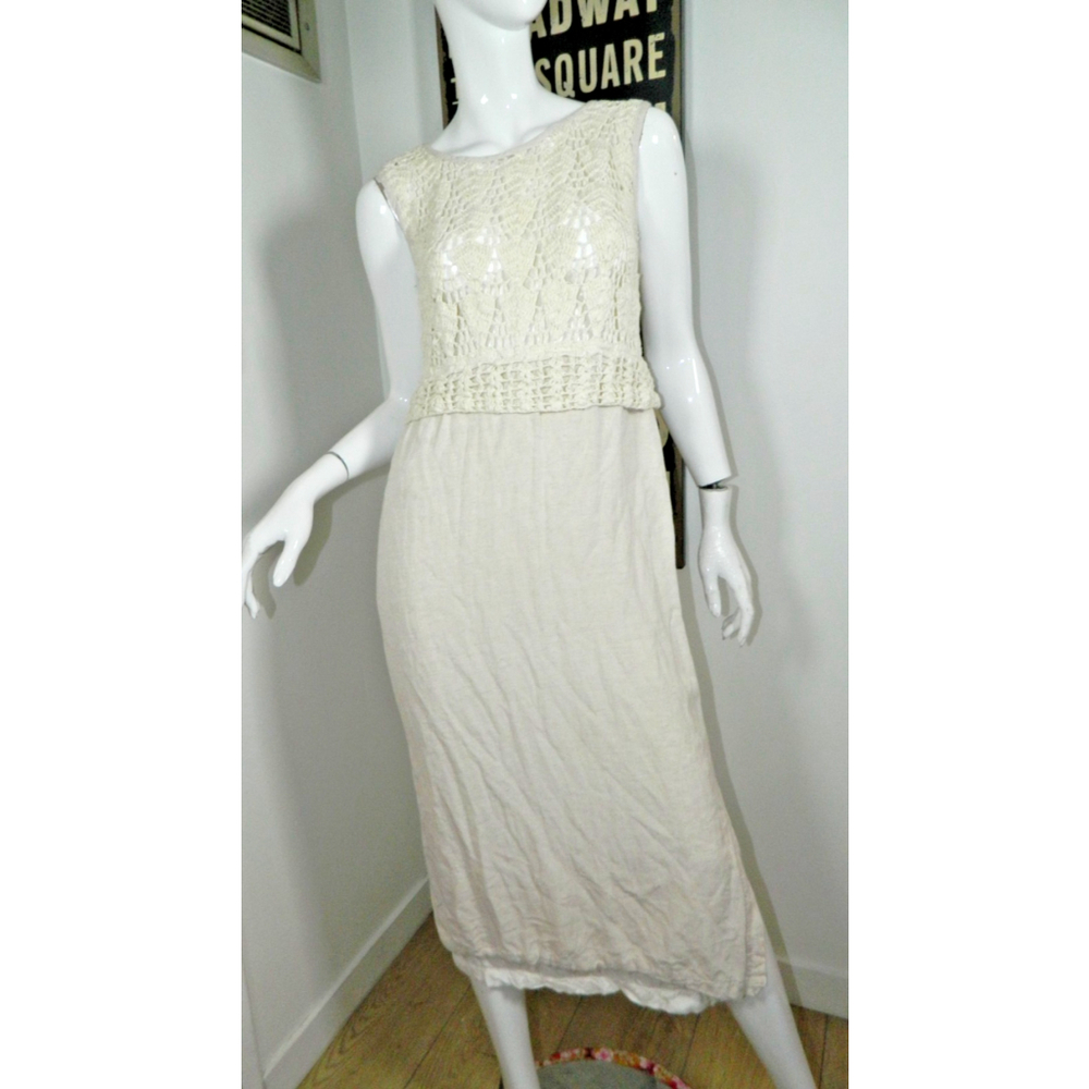 Jakelin Dress‎ Vintage Size Small Ivory Linen Crochet Midi - Picture 8 of 11